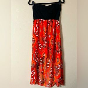 Velvet Room Hi-Low Strapless Aztec Dress